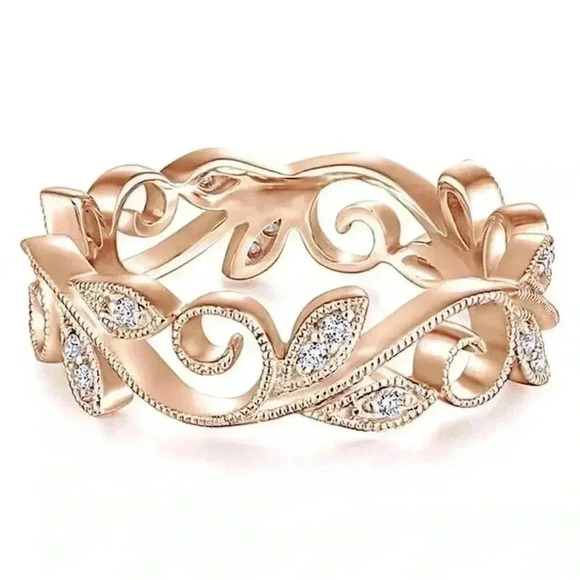Beautiful 14k Rose Gold Over Silver White Sapphire Ivy Band - Picture 2 of 5